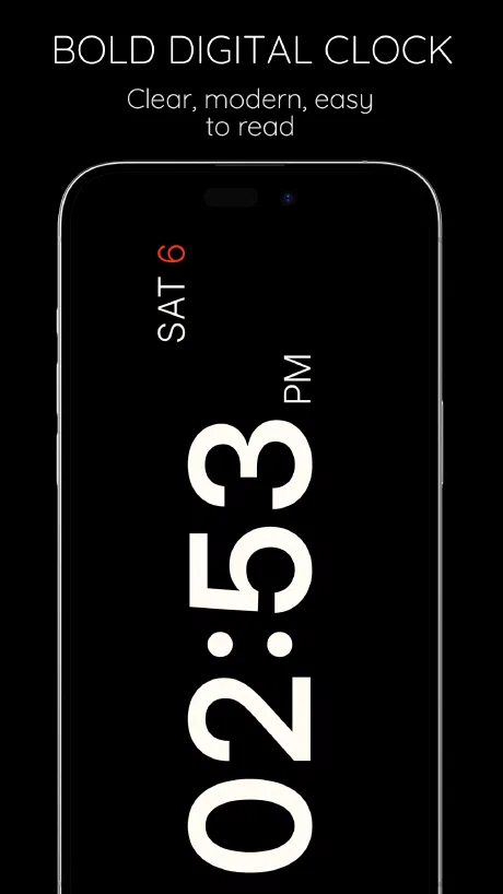 StandBy bold digital clock showing the time in large white numerals on Android