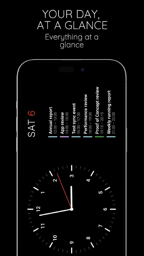 StandBy analog clock with a day-at-a-glance calendar agenda on Android